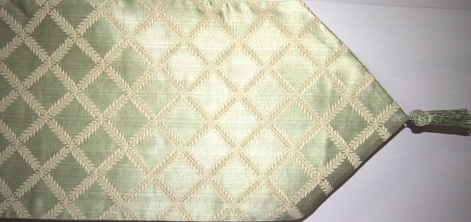 Damask/Brocade Light Green Laurel Reversible 90" x 14" Table Runner With Tassels gallery