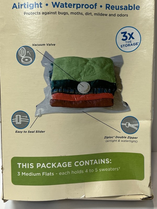 NEW Ziploc Space Bag FLAT Medium Flat Storage Compression Bags Reusable 3 Count gallery