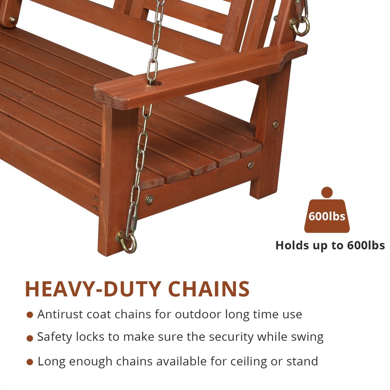 Double Wooden Swing Reddish Brown gallery
