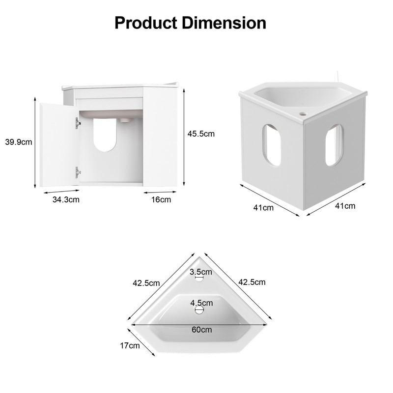 Corner Bathroom Vanity Sink Wall Mounted Combo for Small Space White Ceramic Top gallery
