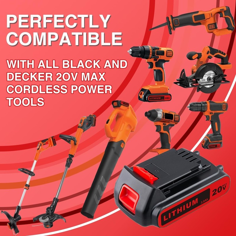Repalecment For Black Decker 20 Volt MAX Lithium Battery LBXR20 LB20 LBX20 gallery