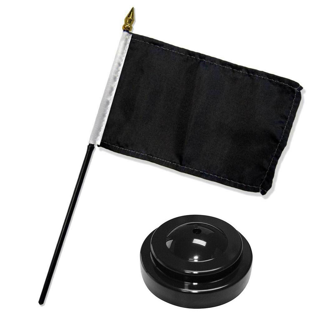 Solid Black Plain Flag 4"x6" Desk Set Table Stick Black Base 100D