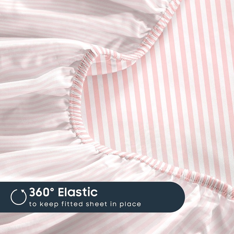 Wake In Cloud - Striped Bed Sheets, 4-Piece Sheet Set, Ticking Vertical Pin Stri gallery
