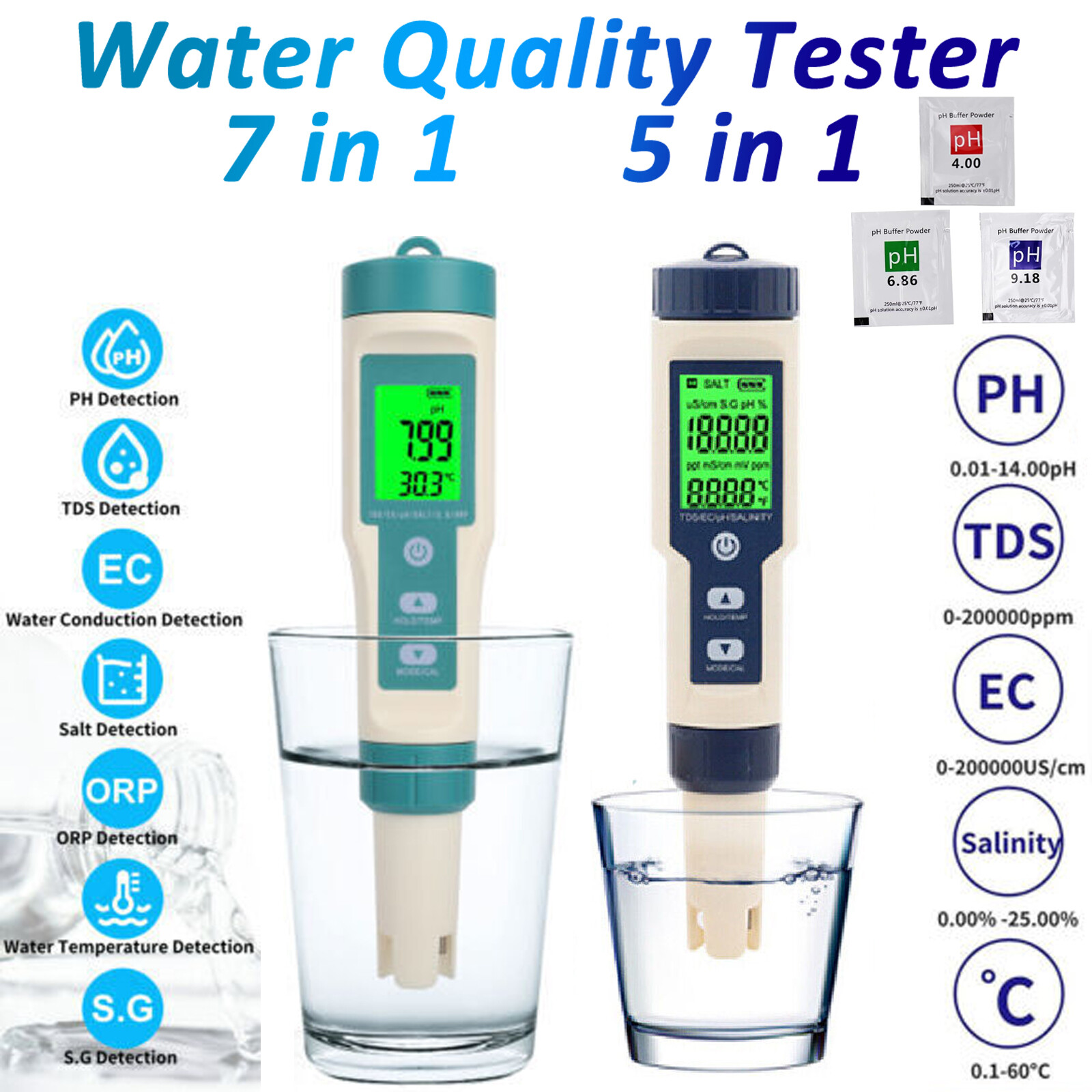7IN1 5IN1 Water Quality Tester Meter Pen For Beer Brewing, Kombucha, Aquariums gallery