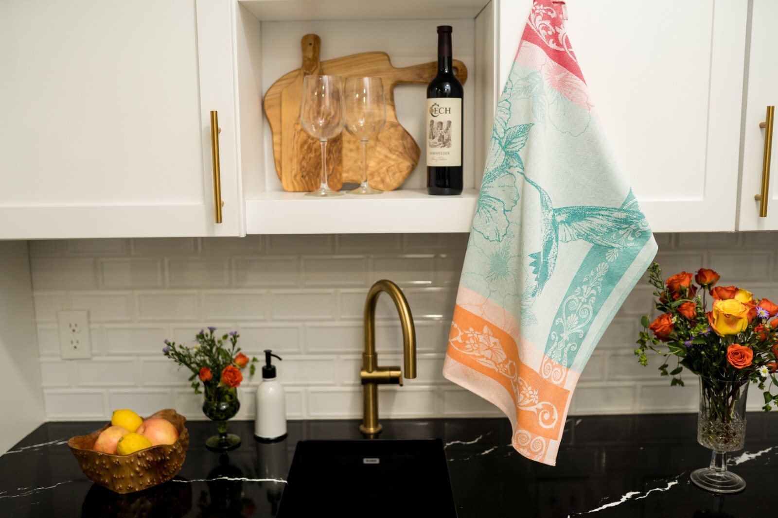 Hummingbird Jacquard Kitchen Dish/Tea Towel Teal Red Orange 100% Cotton Czech gallery