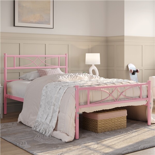 Twin/Full/Queen Bed Frame Platform with Curved Design Headboard Home Furniture gallery