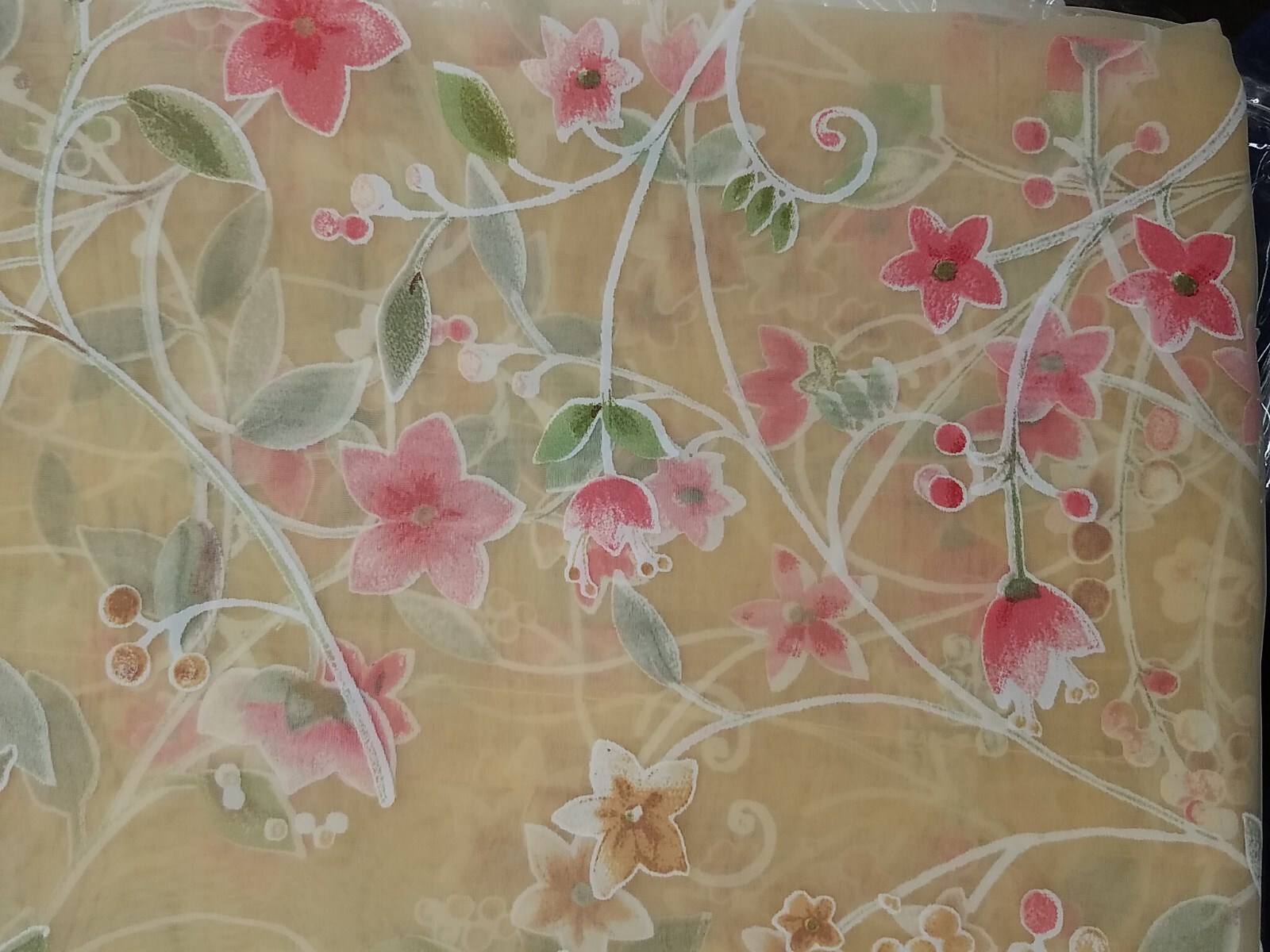 VINTAGE April Showers Sheer SCARF PANEL OR VAL Printed Floral Organza Golden Rod gallery