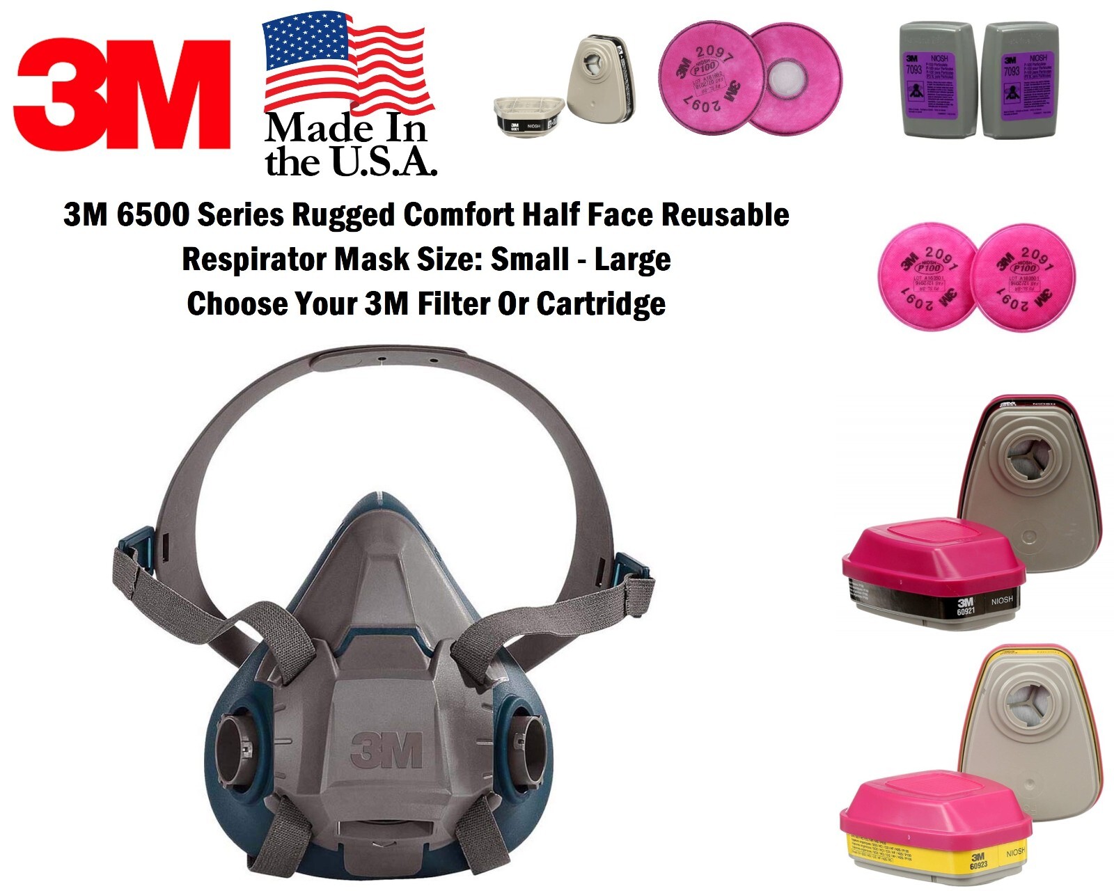 3M HALF FACE REUSABLE RESPIRATOR PROTECTION FACEPIECE MASK WITH CARTRIDGE OPTION gallery