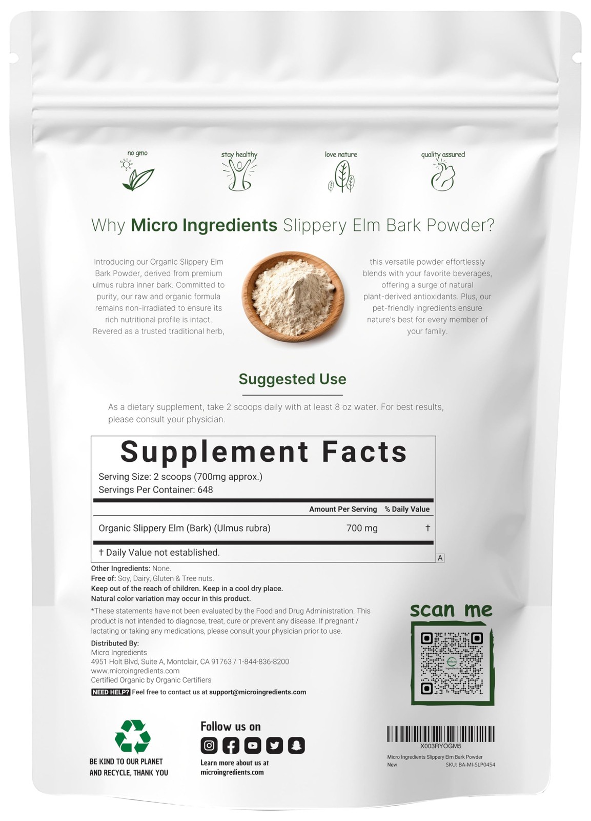 Micro Ingredients Sustainably US Grown, Organic Slippery Elm Bark Powder, 1 P... gallery