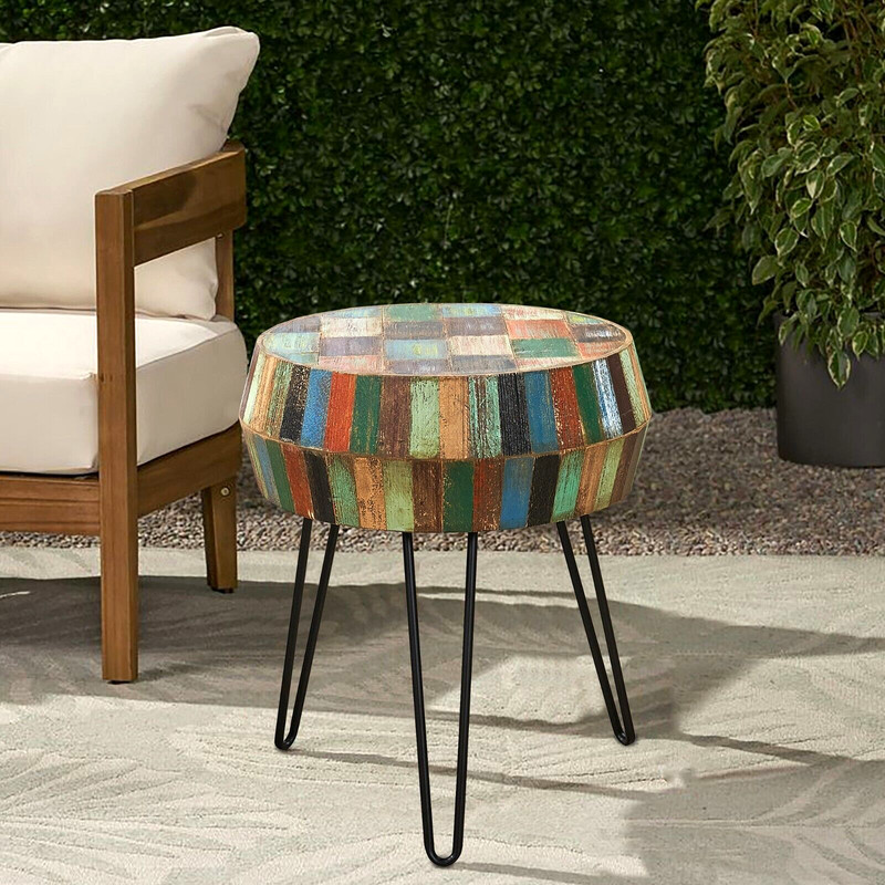 Greenage Side End Table Solid Reclaimed Wood Nightstand Round 3D Round 23.5" H gallery