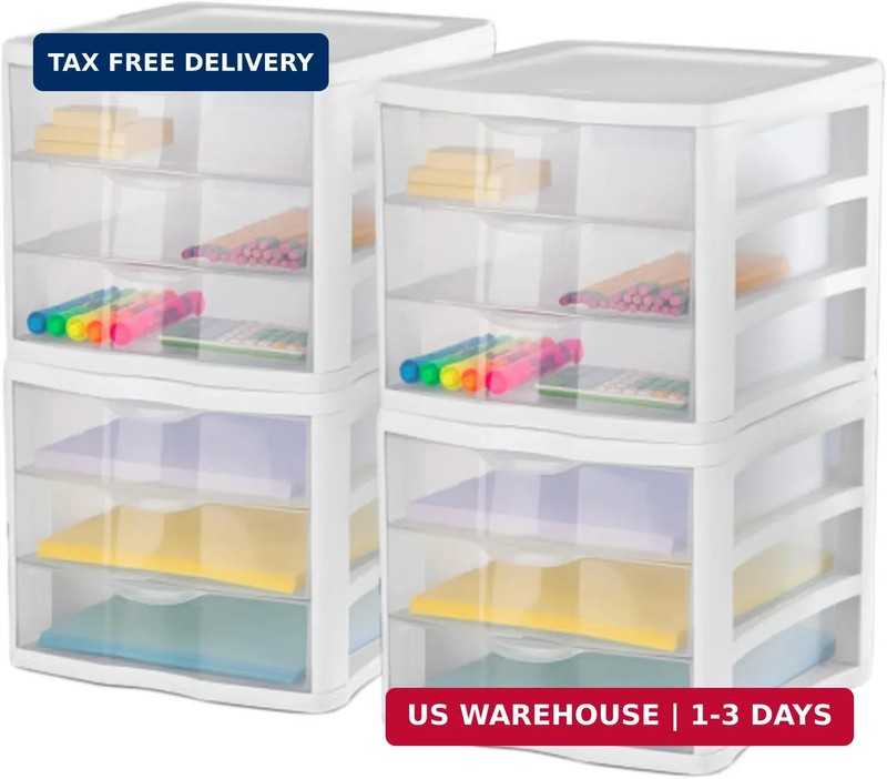 Sterilite 4-Pack 3 Drawer Unit, Stackable Plastic Organizer with Drawers, White gallery