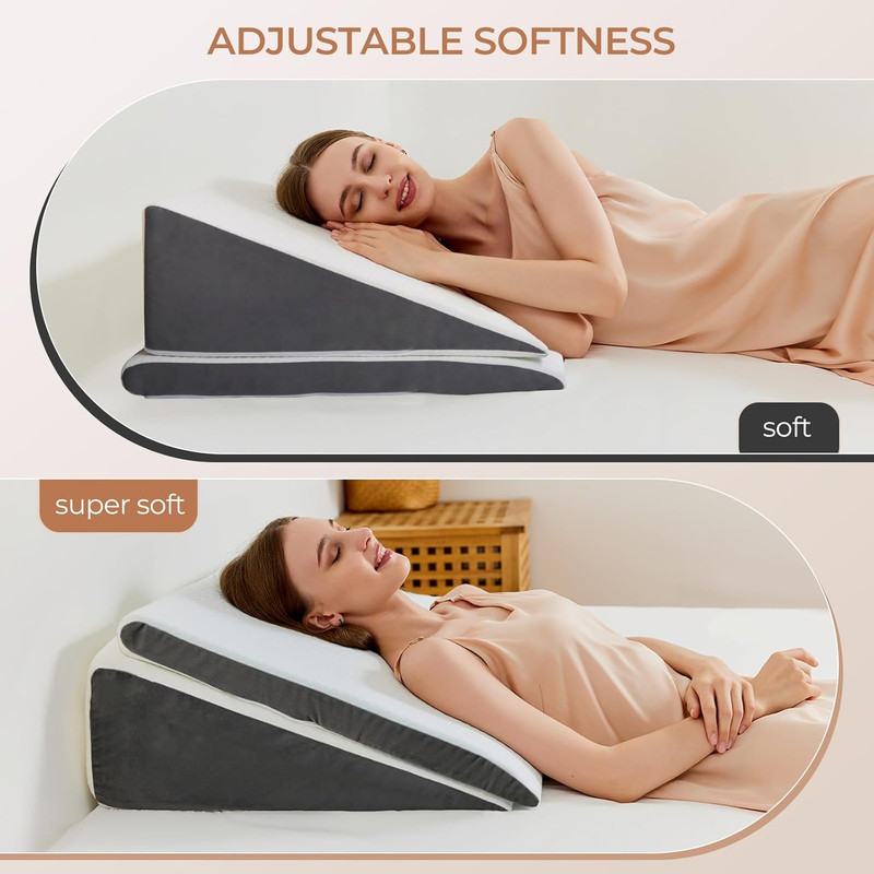 2-Pack Adjustable Wedge Pillow for Sleep Apnea & Back Pain, Memory Foam Triangle gallery