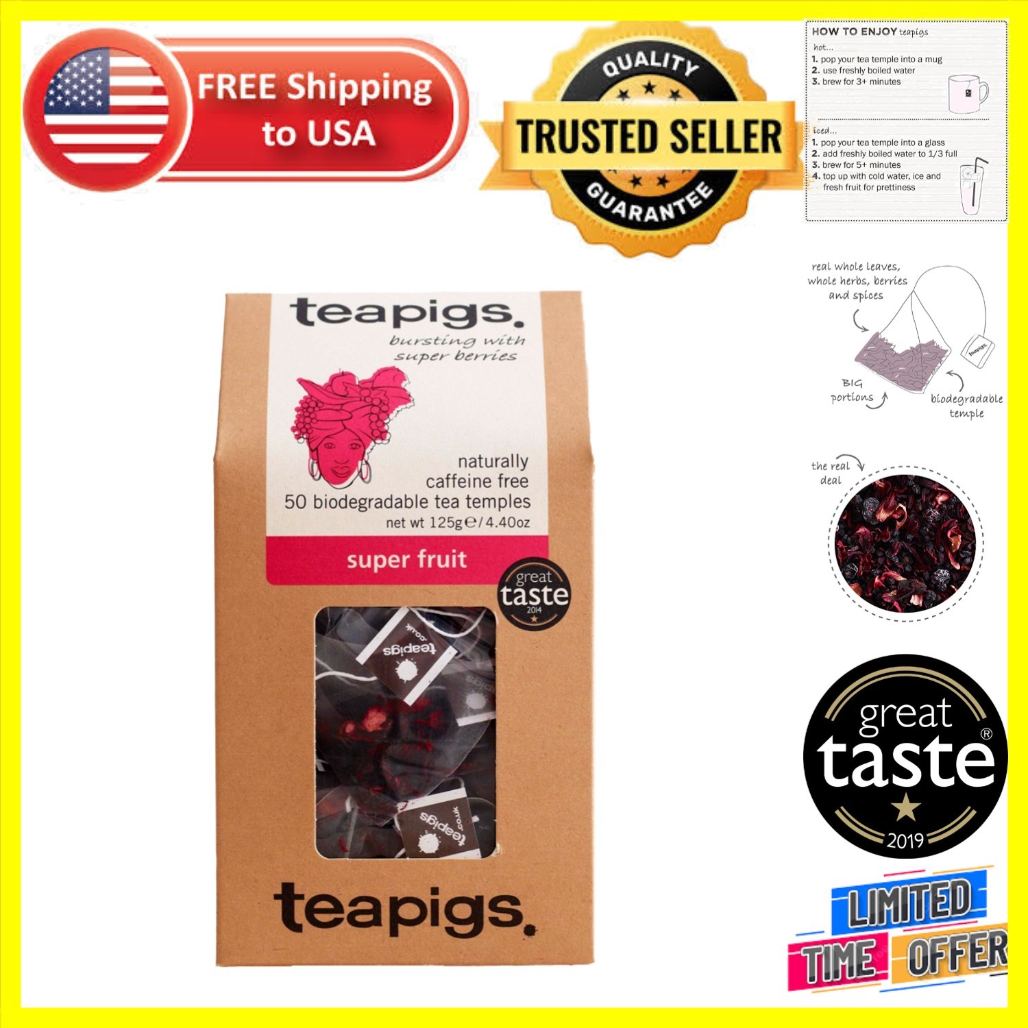 50 Count Caffeine-Free Super Fruit Tea Bags with Hibiscus & Whole Fruit gallery