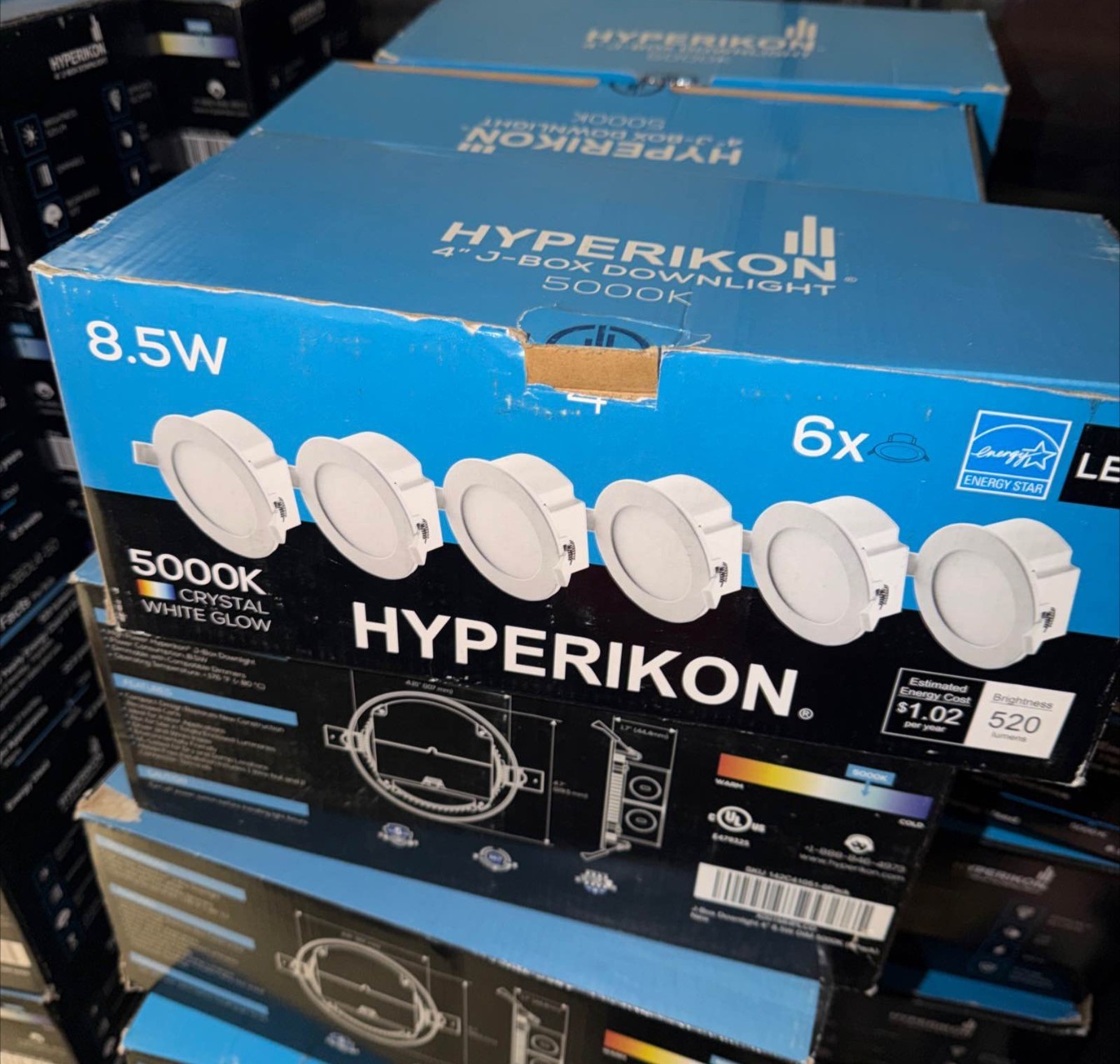 Hyperikon 4" Recessed LED Downlight, J-Box Dimmable 8.5W Crystal White 6 Pack gallery