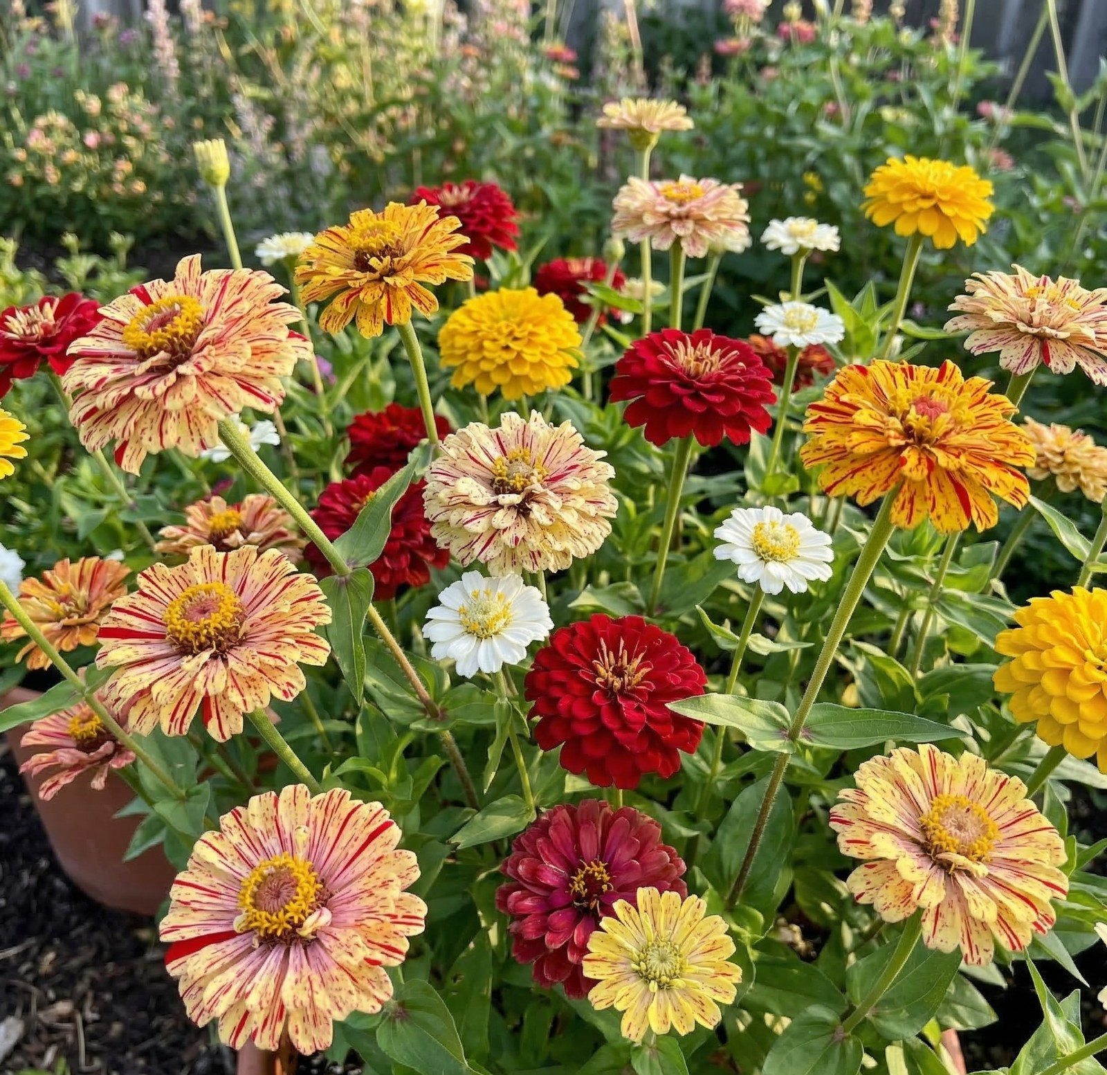 Zinnia CANDY CANE Garden Mix Striped Red White Ylw Cut Flower Non-GMO 150 Seeds! gallery