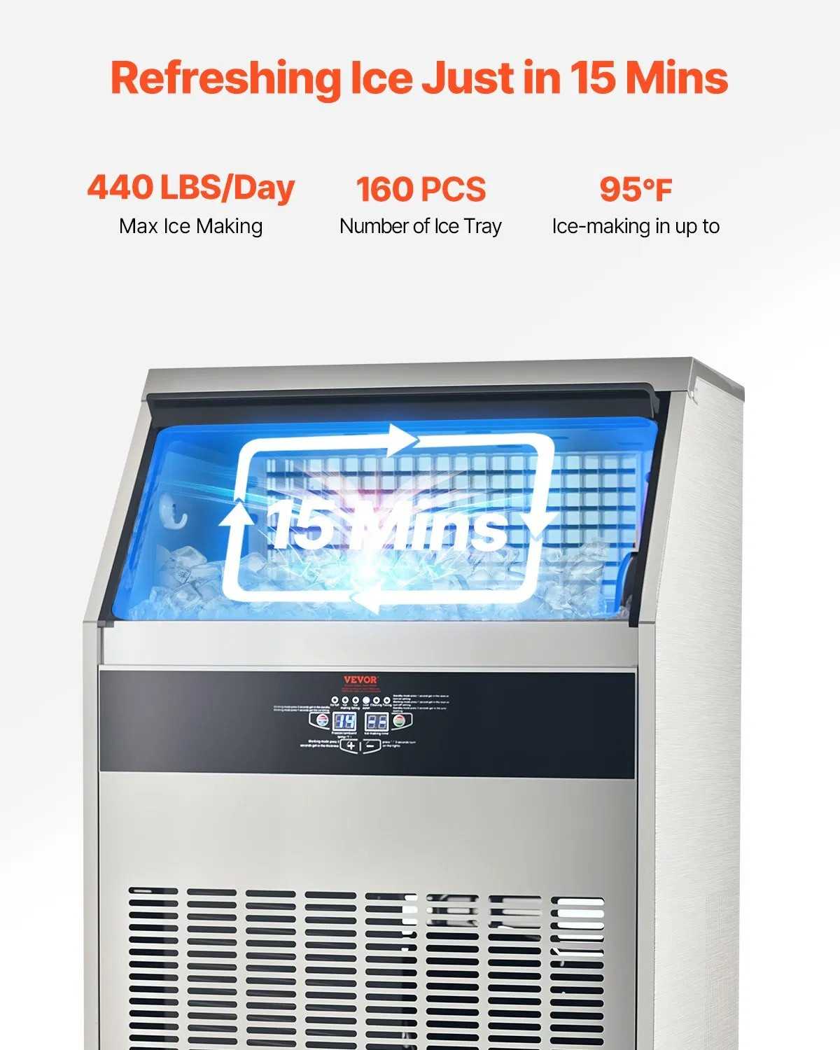 440lbs/24H Commercial Ice Maker Machine, 130lbs Storage Capacity Ice Maker with gallery