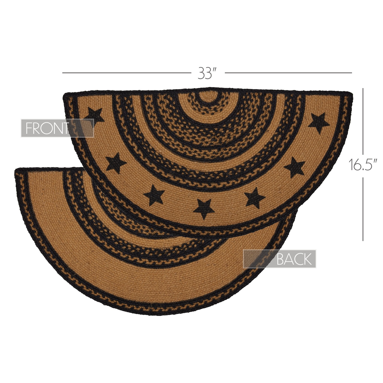 Primitive Jute Accent Rug Half Circle Stencil Stars Border 16.5"x33" VHC Brands gallery