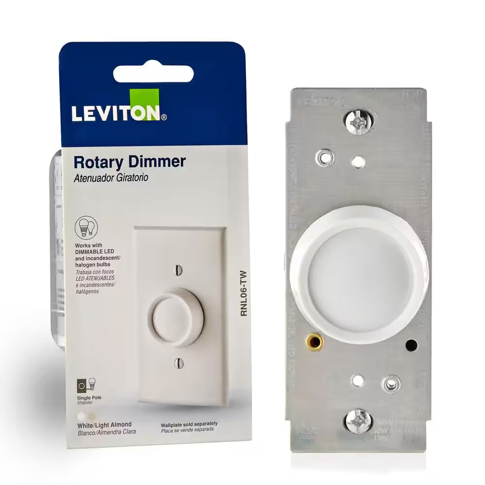NEW Rotary Dimmer Switch for LED Halogen & Incandescent Bulbs White Easy Install gallery