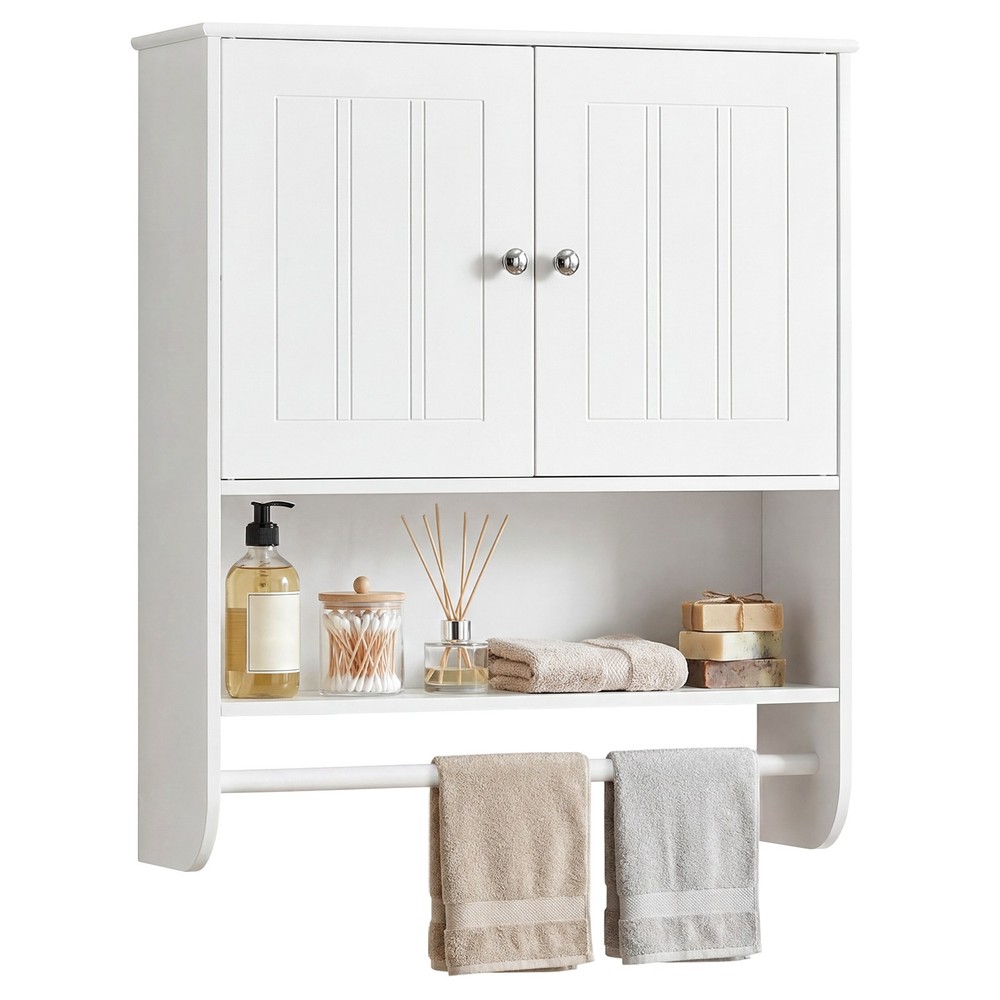 Bathroom Wall Cabinet, Wall Mounted Medicine Cabinet with Towel Bar & Shelf