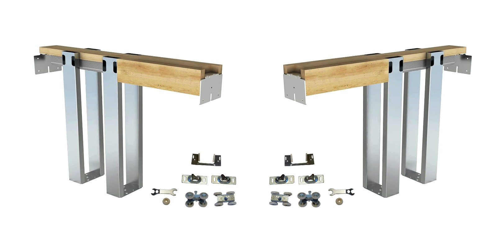 DOUBLE Pocket Door Frame Kits w/ 4-Wheel Ball Bearing Hangers- 2 x 4 gallery