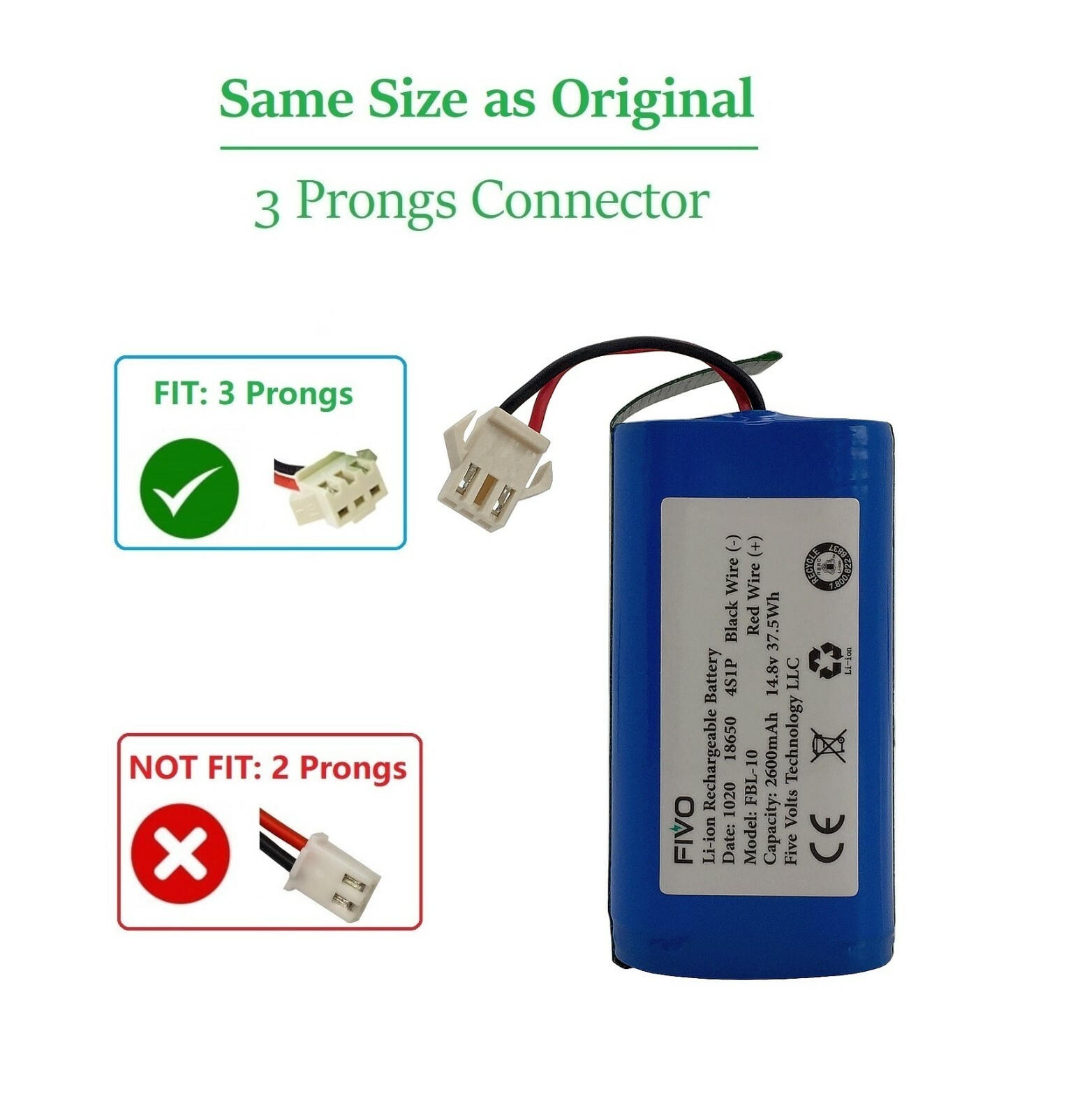 Replacement Battery for Shark Ion RV750 RV720 RV725 RV700 Models (3-prongs plug) gallery