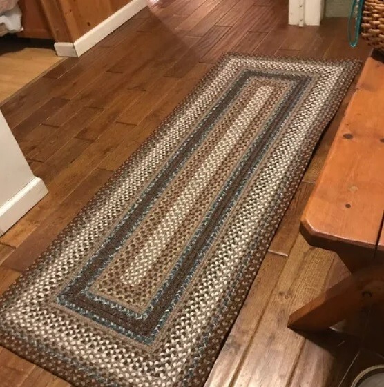 10' Braided Runner Rug Rustic Farmhouse Country Cabin Brown Beige Blue Carpet gallery