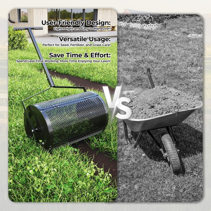 Compost Spreader Peat Moss Spreader 24" Wide Sphagnum Roller for Topsoil gallery