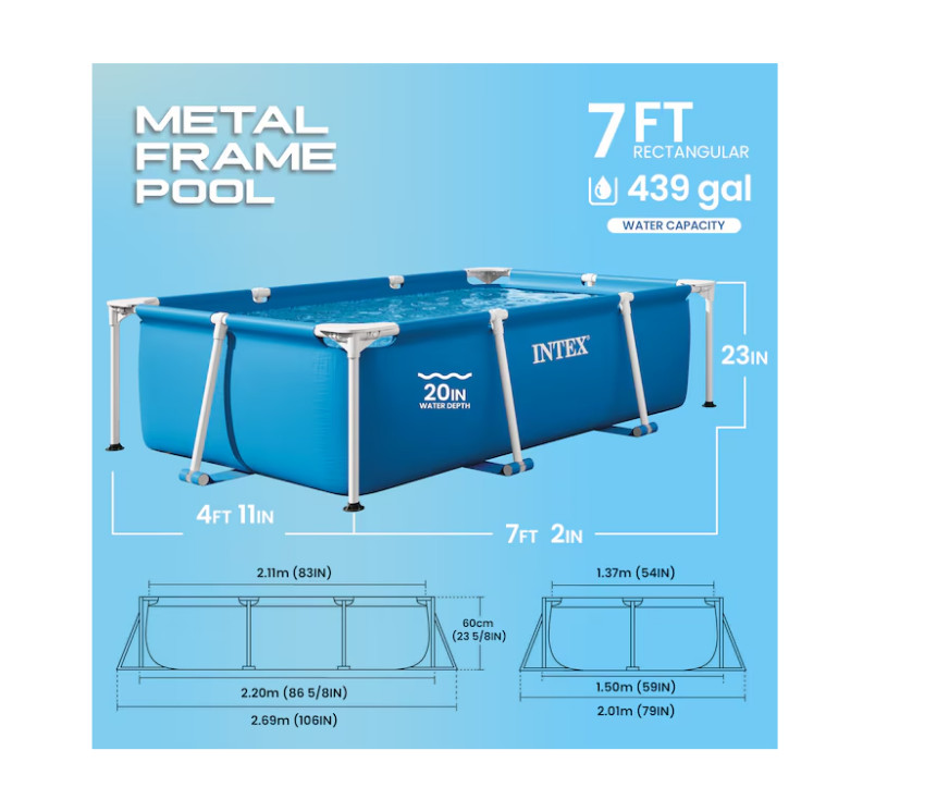 Intex 86in x 23in Rectangular Frame Above Ground Outdoor Splash Swimming Pool gallery