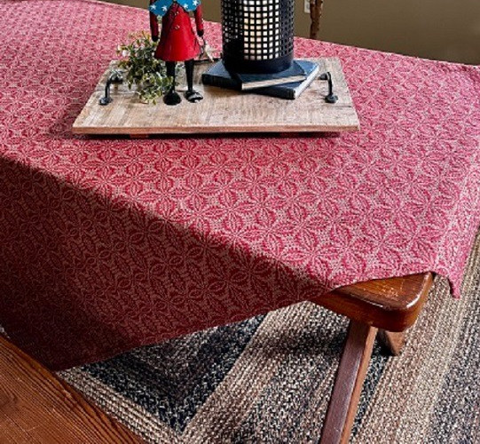 NEW PRIMITIVE TABLE SQUARE RED TAN WOVEN 34"x34" WICKFORD TABLECLOTH Farmhouse gallery