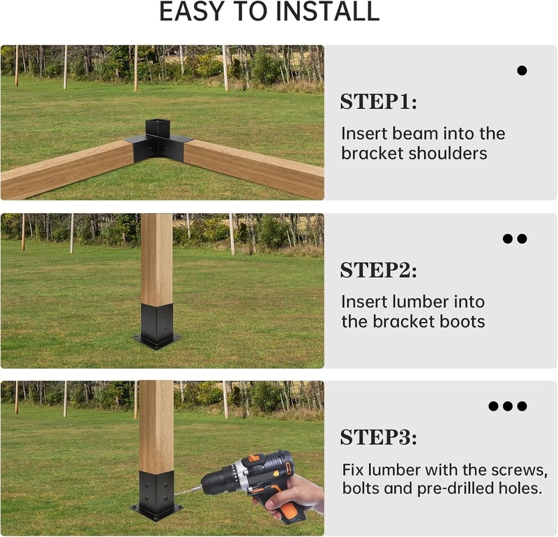 3-Way Right Angle Corner Bracket Set for Pergolas gallery