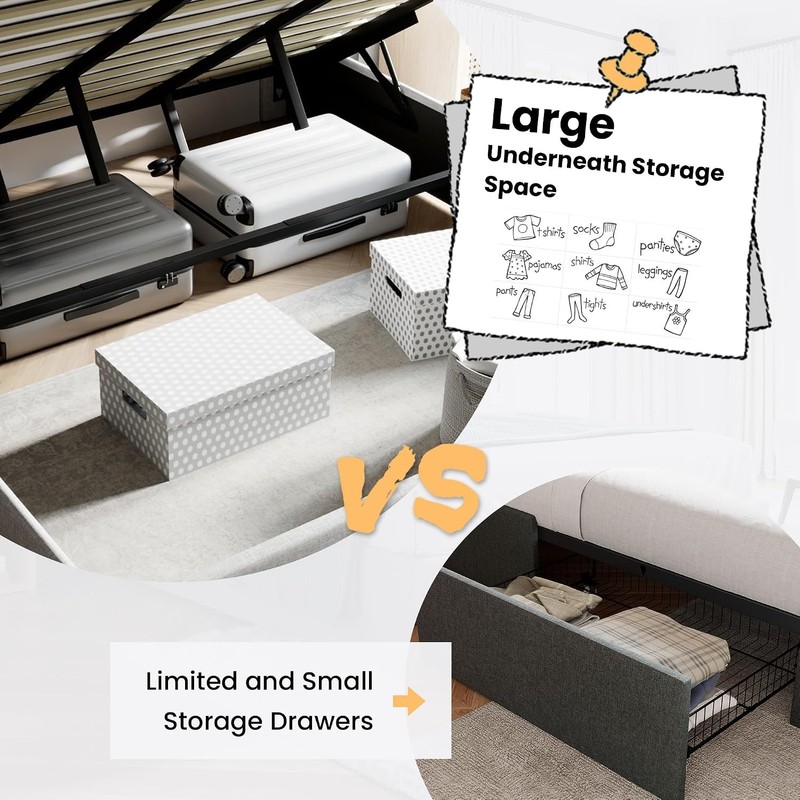 SHA CERLIN King Upholstered Storage Bed Lift Up Wingback gallery
