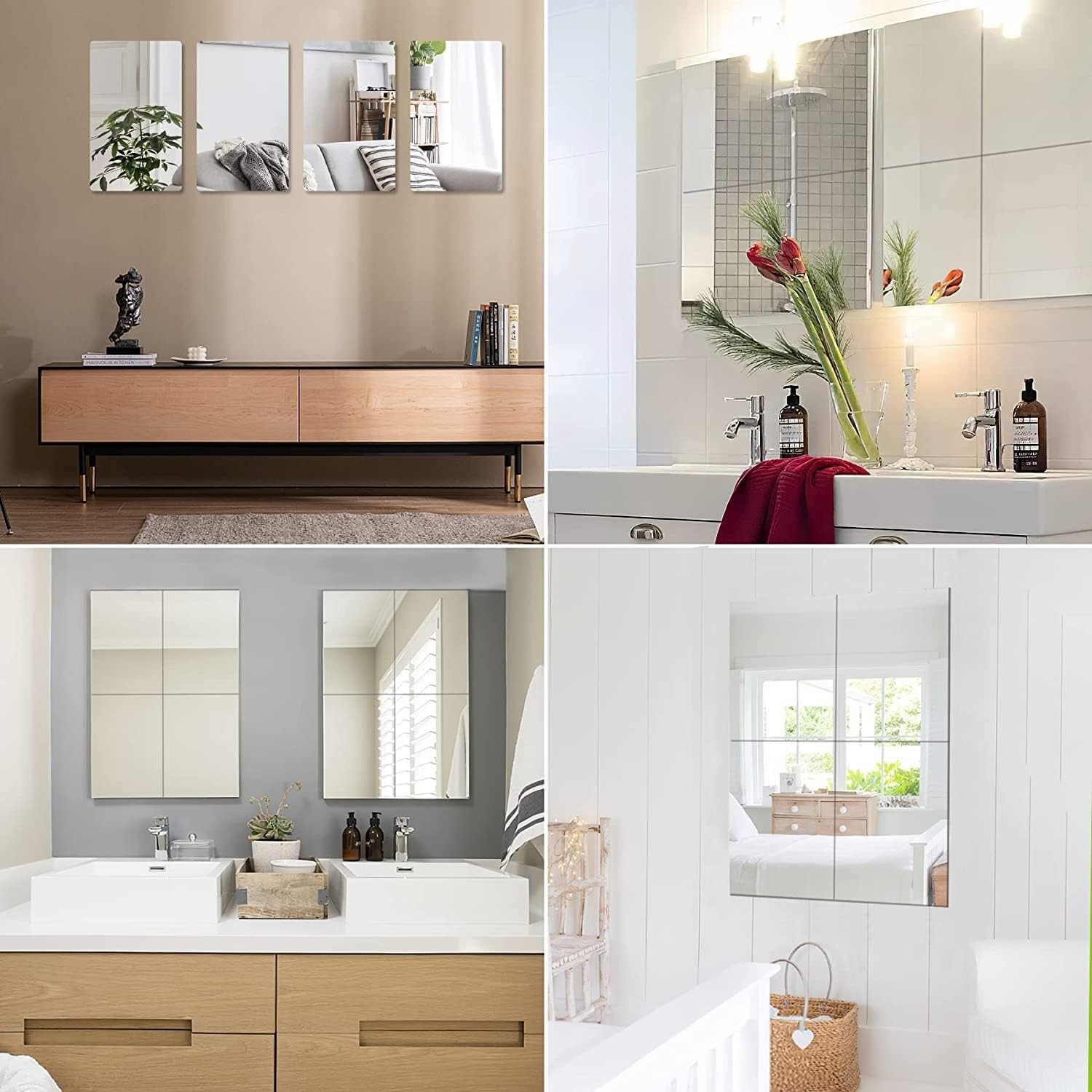 4 Pack Self Adhesive Acrylic Mirror, 8 x 8 Inch Mirror Tiles,Flexible Plastic gallery