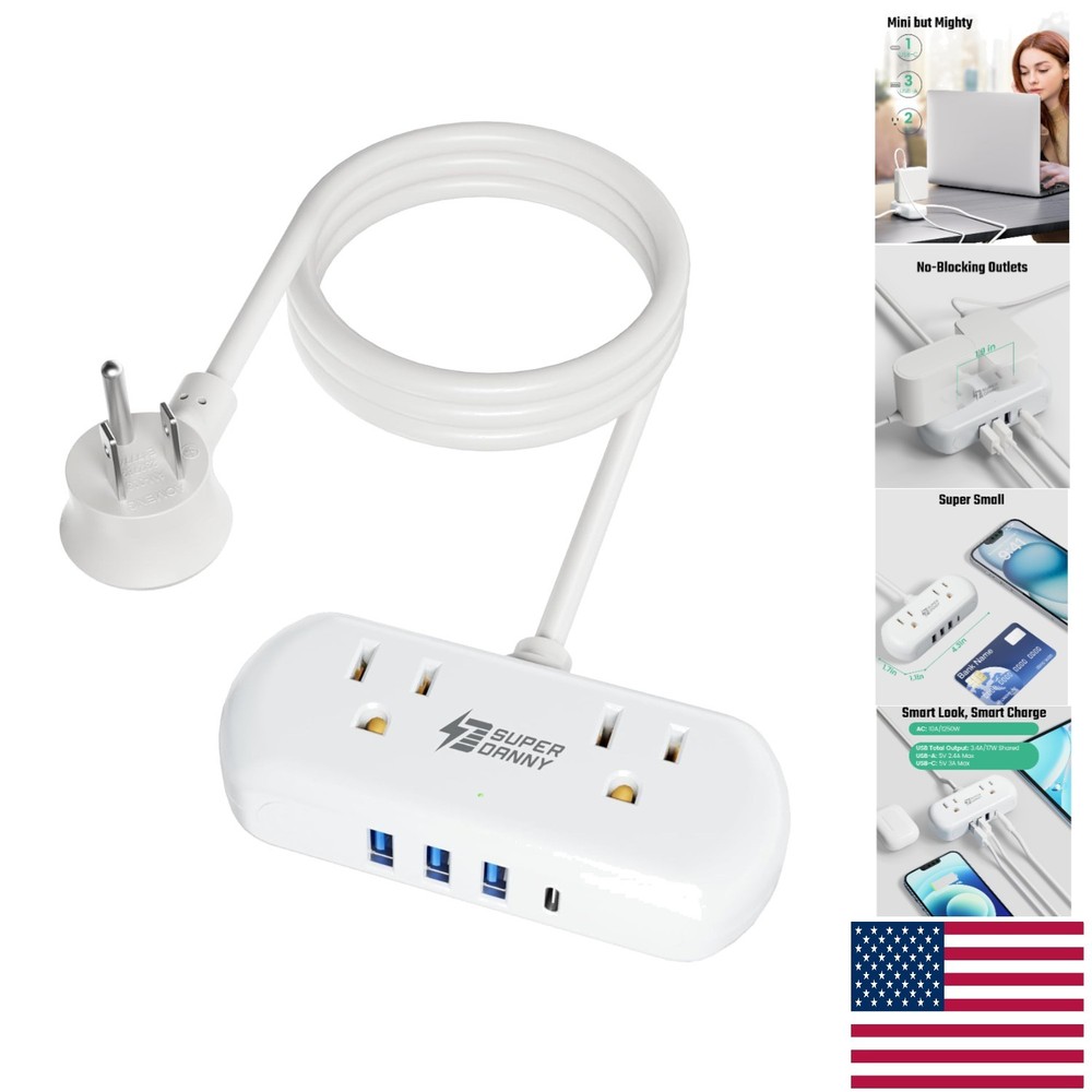 Smart USB Charging Hub: 2 AC Outlets & 4 Ports for Home & Office, Compact Design