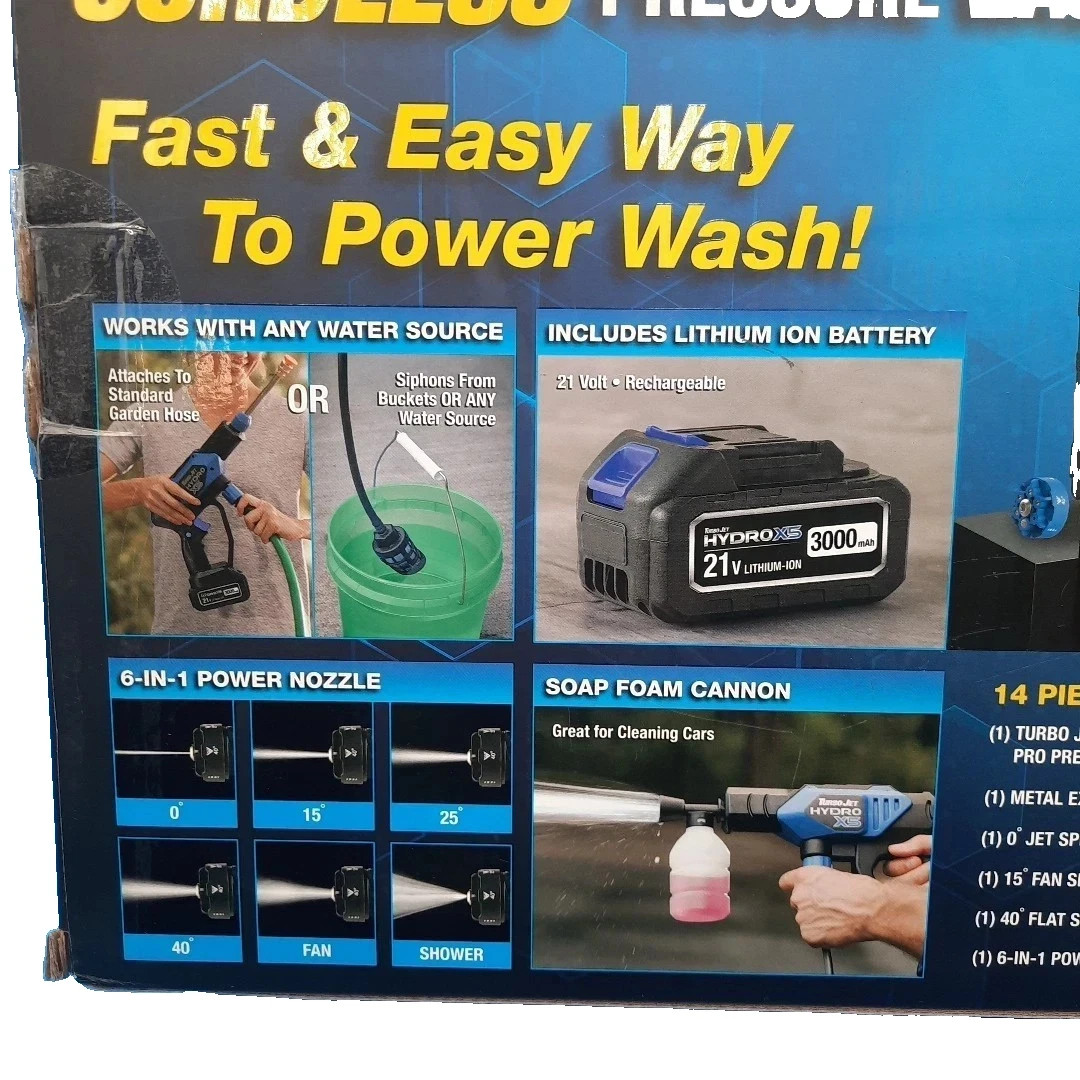 Ontel Turbo Jet HydroX5Pro Portable Cordless PressureWasher 21V 3000mAh OPEN BOX gallery