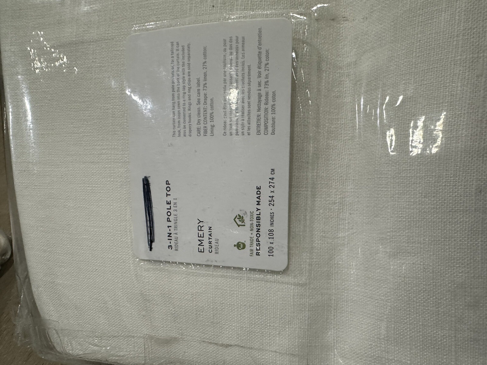 Pottery Barn EMERY Drape 100x108" warm white cotton lining S/2 3 in 1 gallery