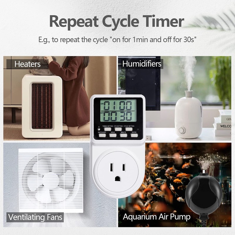 24-Hour Programmable Timer Plug for Electrical Outlet, 120V, 15A gallery