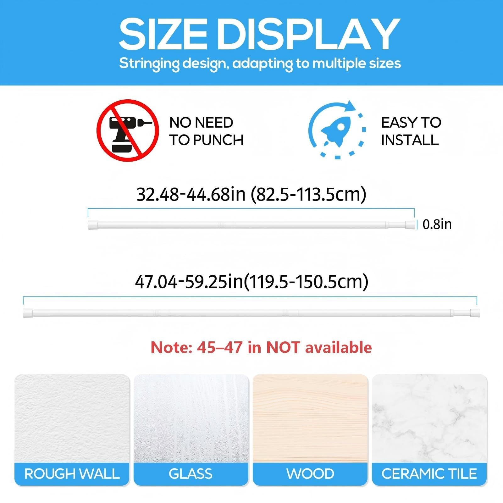 1 Pack Spring Tension Rods 33-59 Inches, 5/8 Inch Diameter White No Drill Spr... gallery