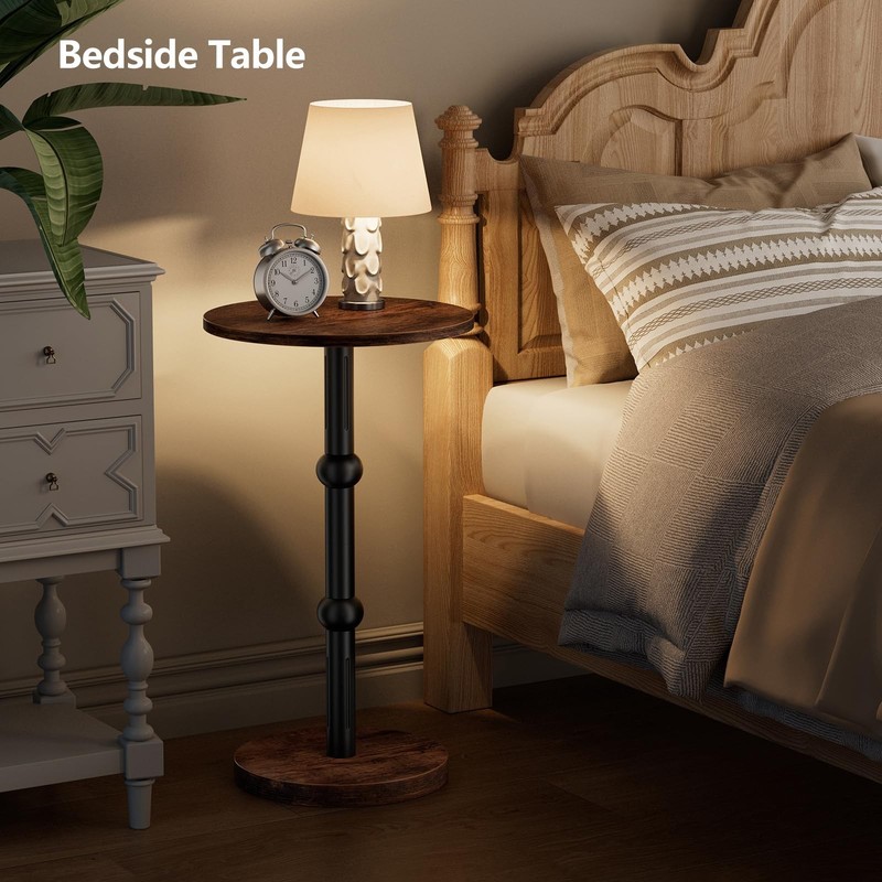 Drink Table, Small Round Side Table for Small Spaces,Round End Tables Metal leg gallery