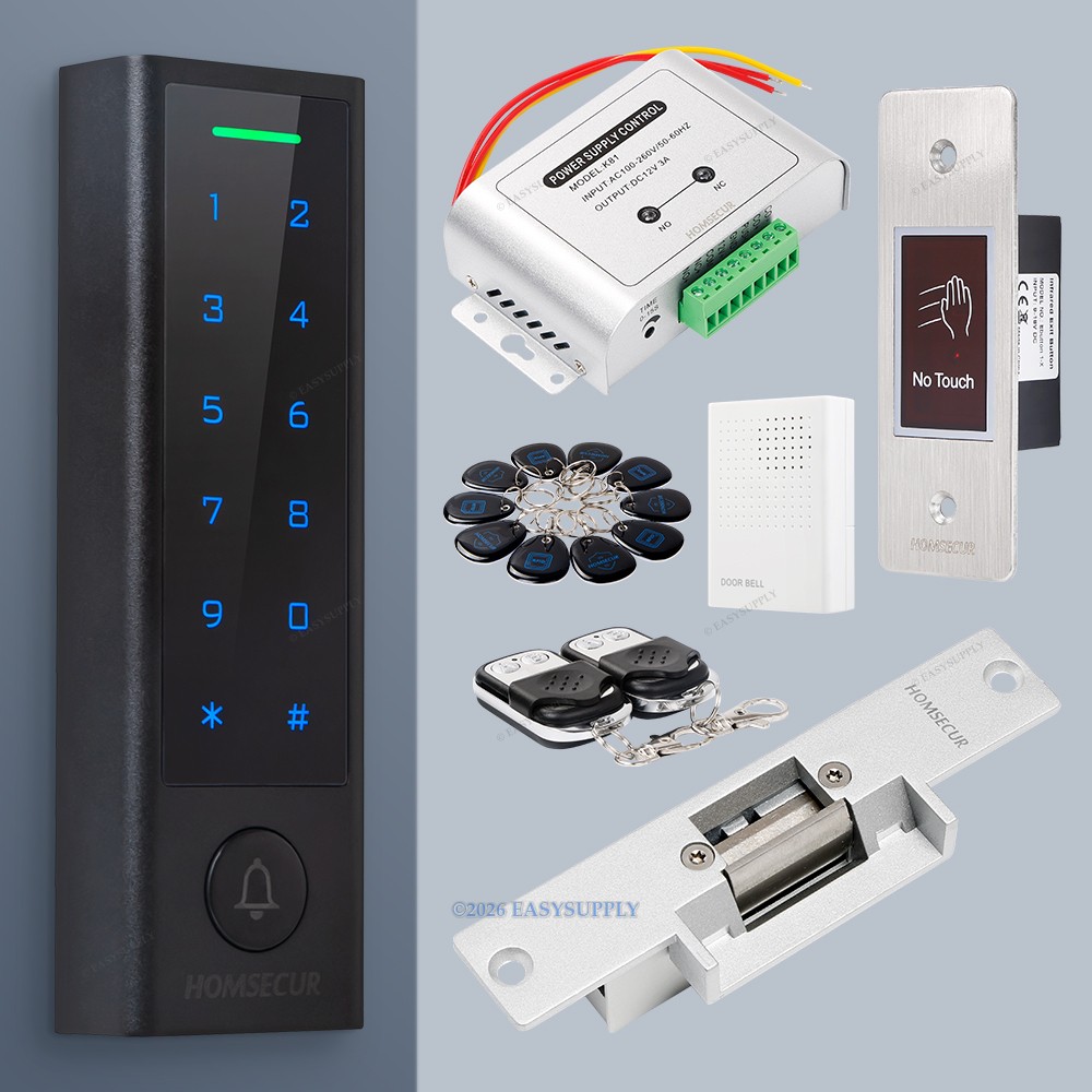 HOMSECUR RFID Keypad Door Access Control With 1100lbs Strike Lock+IR Exit Button gallery