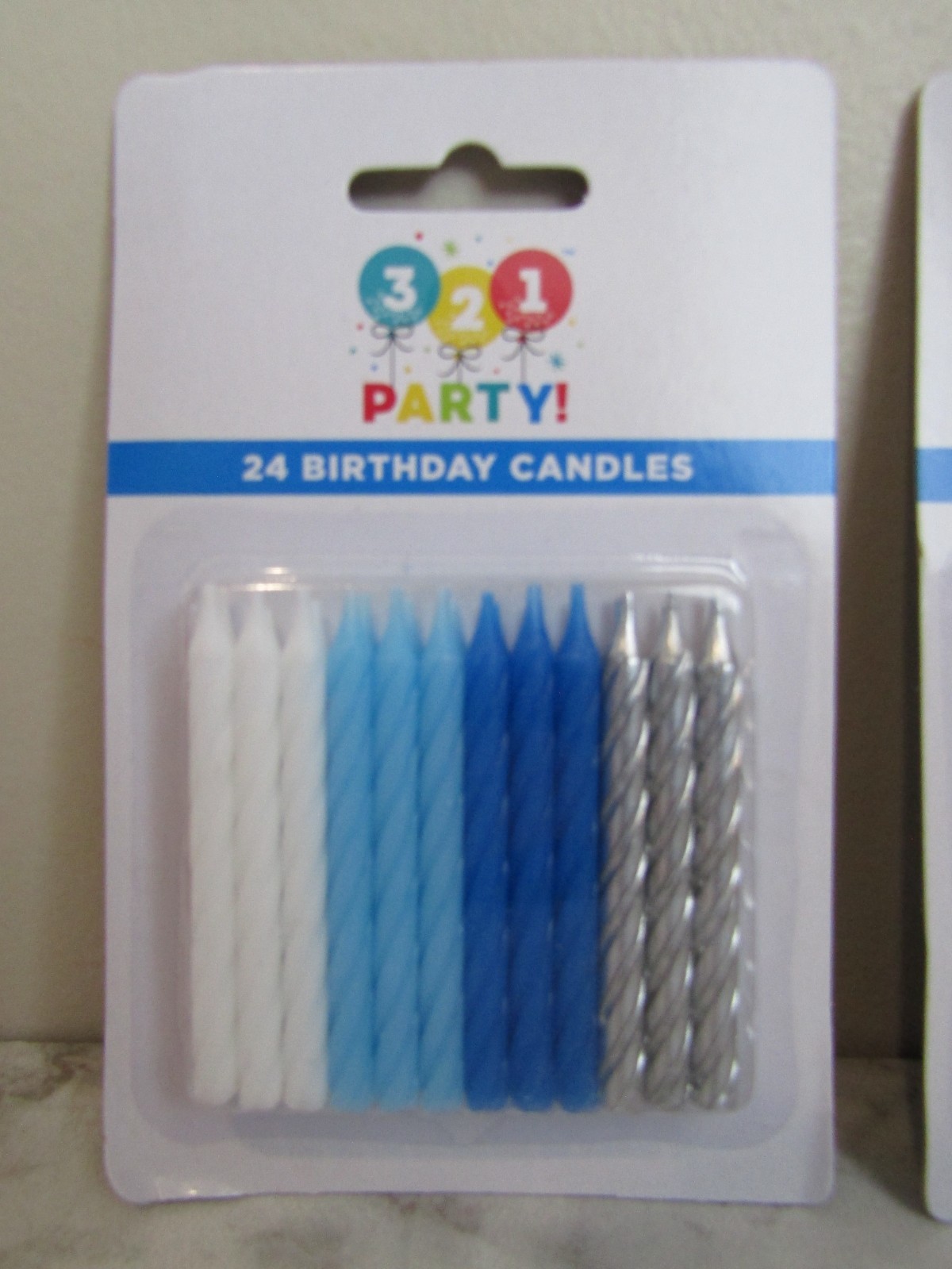 NIB 321 PARTY! Blue, White, Silver Spiral Birthday Party Candles Lot of 3 Packs gallery