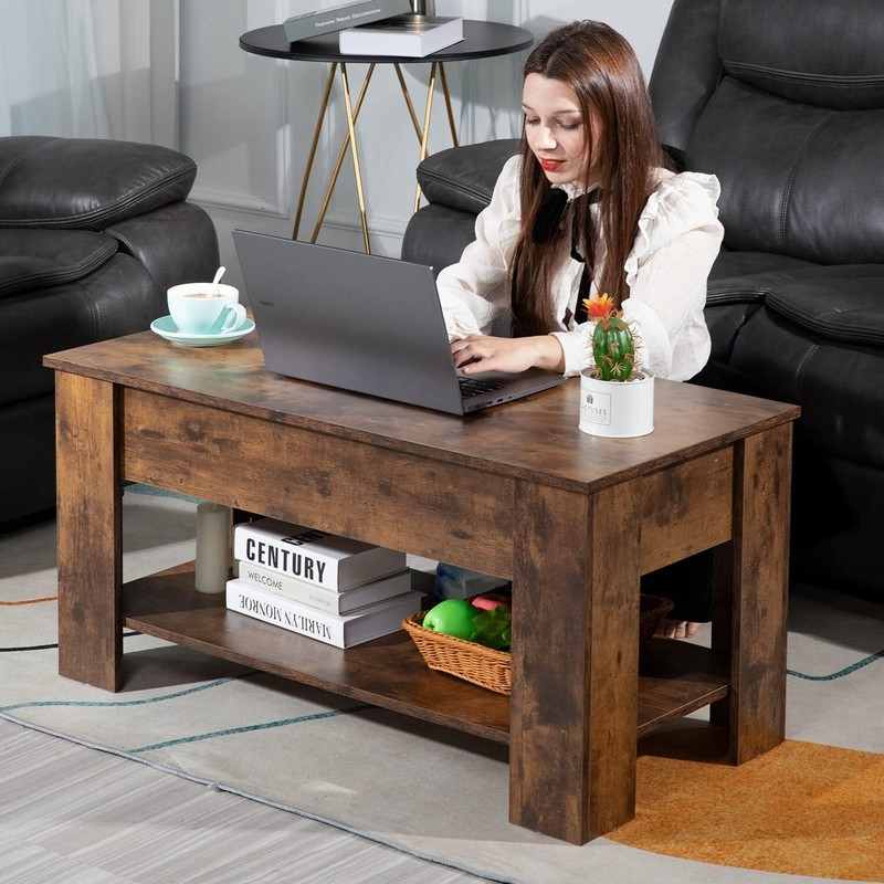 Lift-Top Coffee Table with Hidden Compartment & Storage Shelf for Living Room gallery