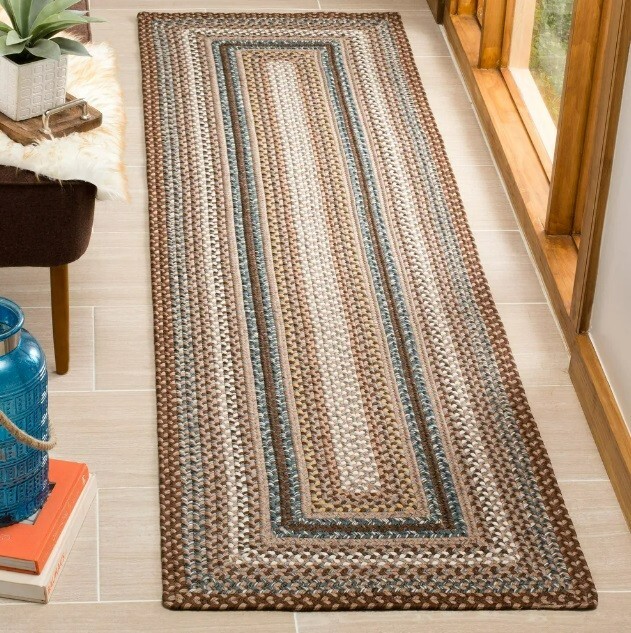 10' Braided Runner Rug Rustic Farmhouse Country Cabin Brown Beige Blue Carpet gallery