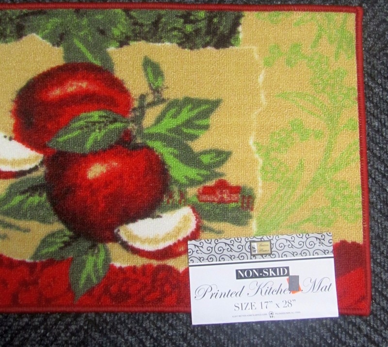 PRINTED NYLON KITCHEN RUG (nonskid latex back)(17" x 28") APPLES ON THE FARM, BH gallery