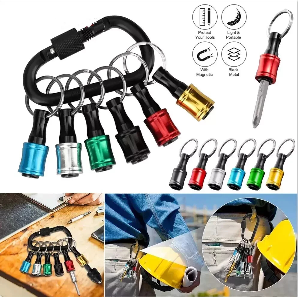 6Pcs 1/4" Hex Shank Quick Release Keychain Screwdriver Drill Bit Holder Bits Set