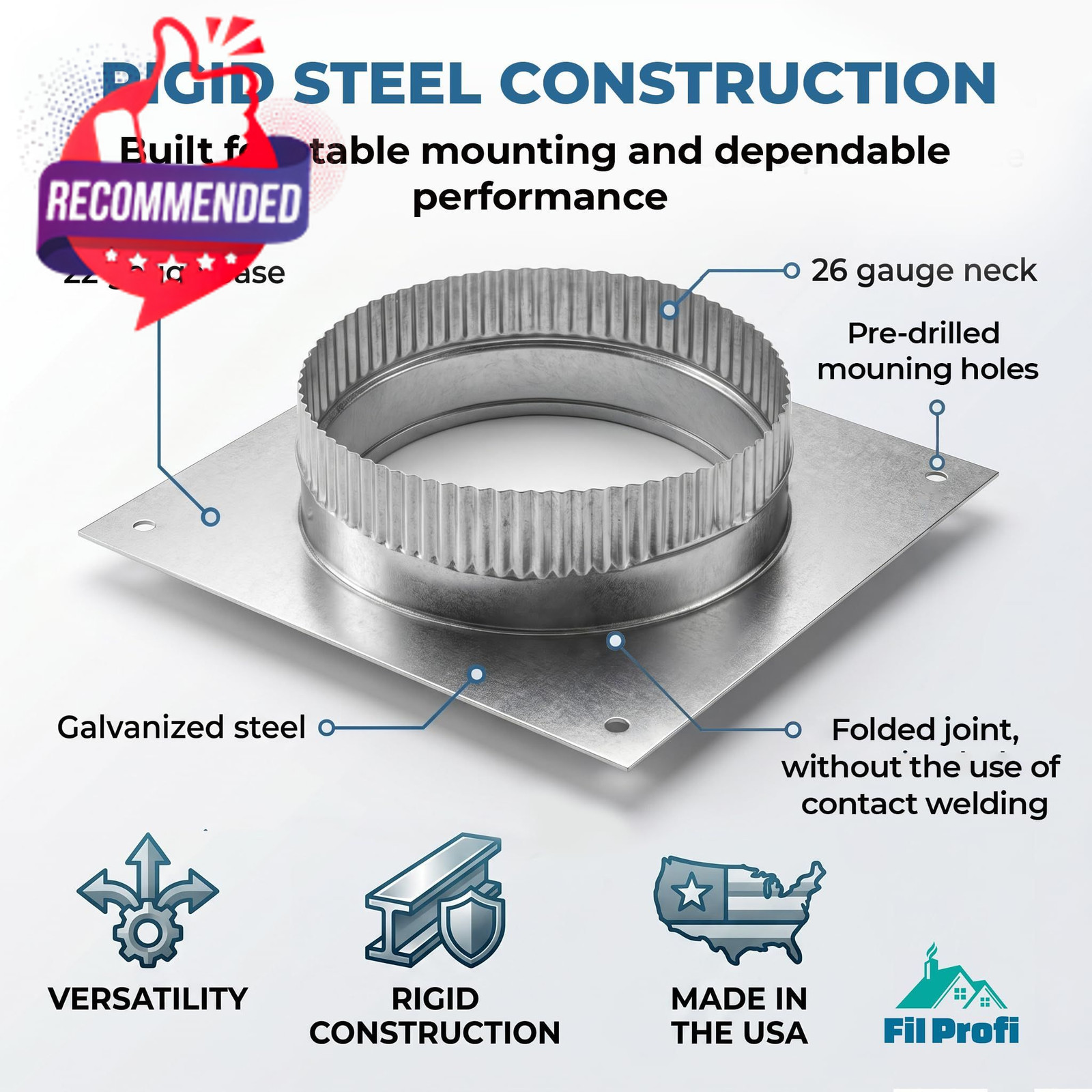 5 Inch Square Base Universal Duct Flange, Galvanized Steel Mounting Flange For gallery