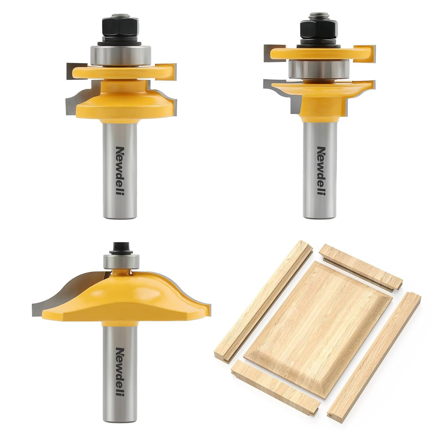 3Pcs Raised Panel Router Bits 1/2" Shank Cabinet Door Router Bit Set (Tenon Cutt gallery