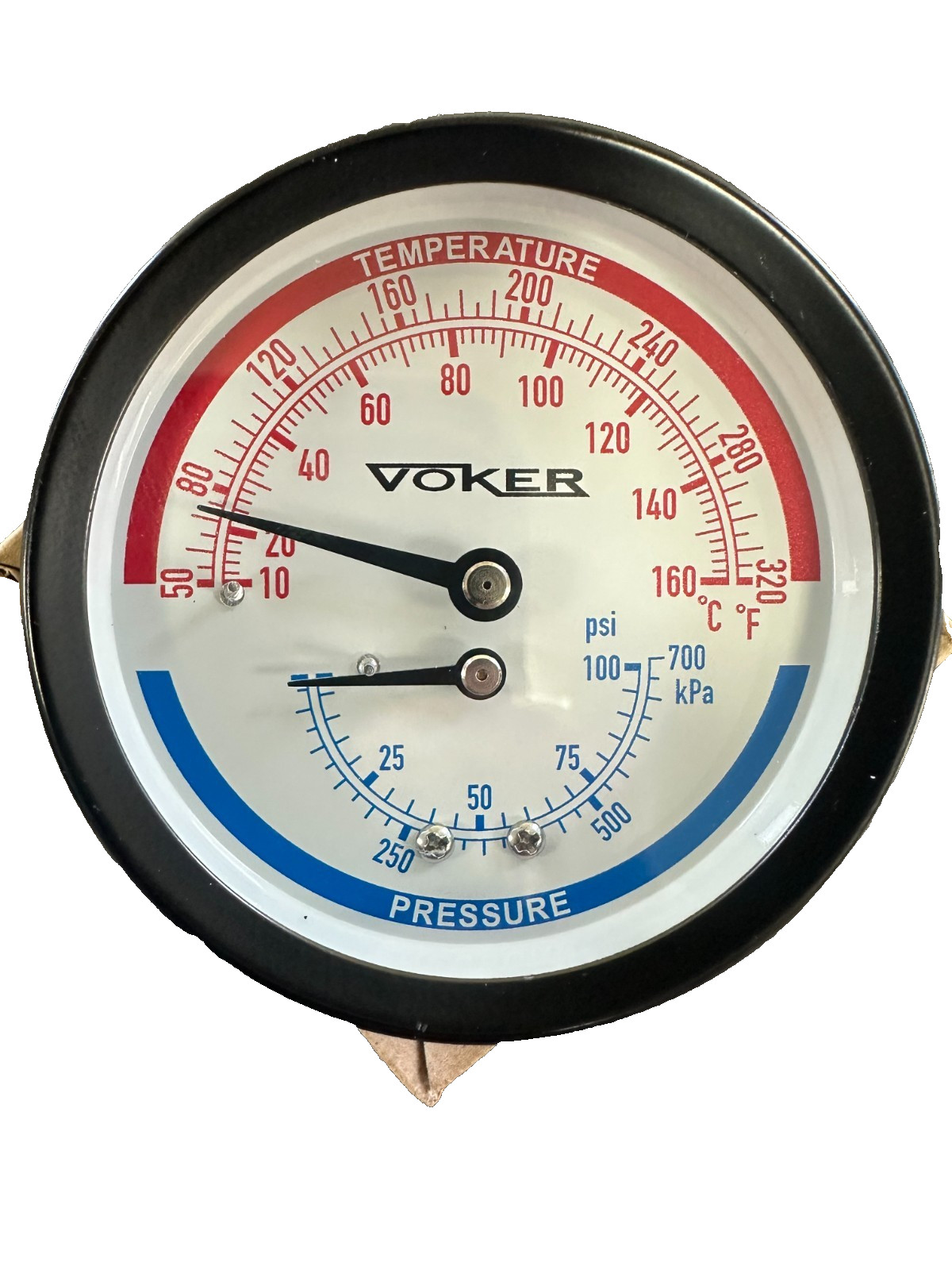 Voker Tridicator Pressure Temperature gauge 0-100 PSI 50-320 degrees F, 1/2" NPT gallery