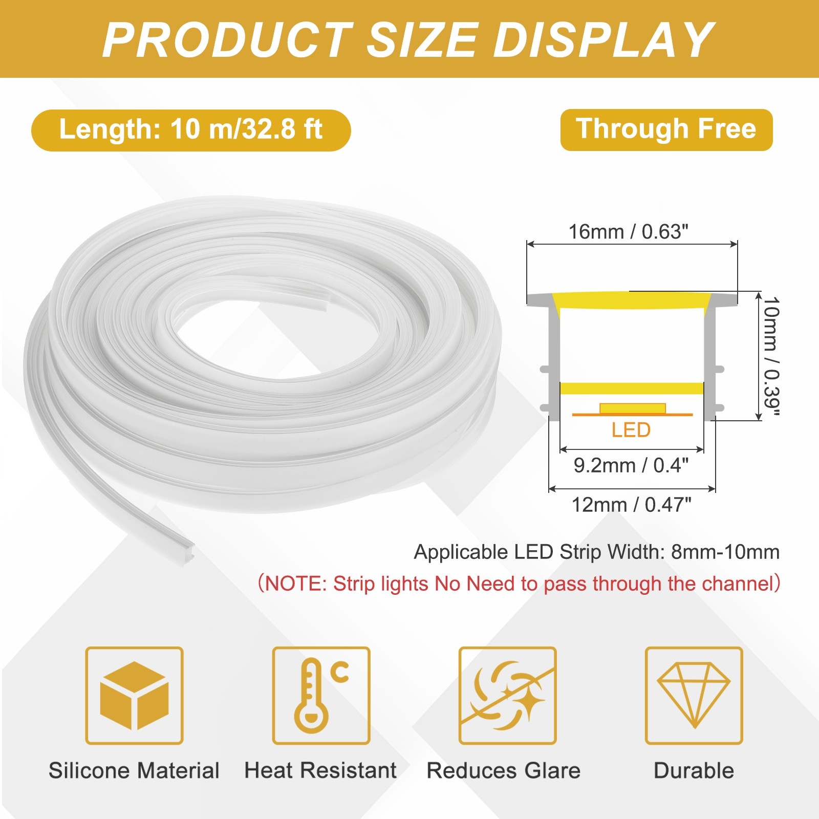 32.8ft/10m LED Diffuser Channel, 12x10mm Silicone LED Channel System gallery