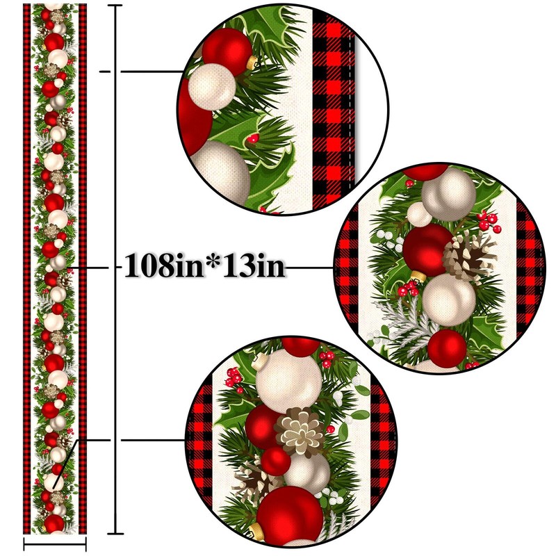 Red Black Buffalo Plaid Christmas Table Runner 108" Holiday Party Home Decor gallery