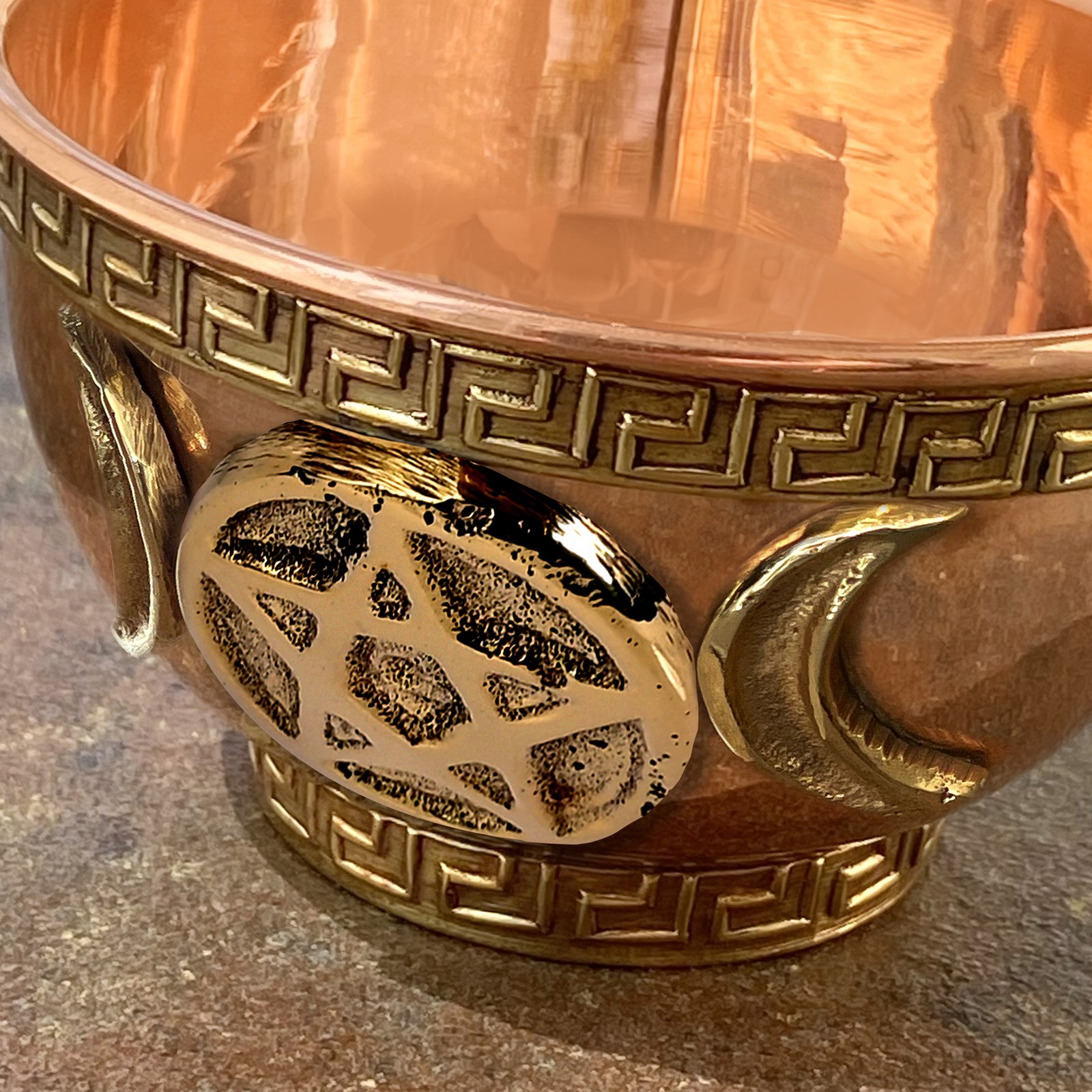 Triple Moon Copper Offering Bowl for Altar Use, Rituals, Incense, Smudging, and gallery